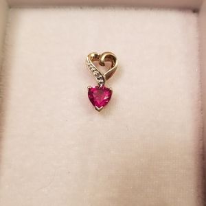 10k Gold &  Ruby Double Heart Necklace Pendant